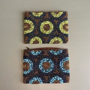 Vintage Handmade Beaded Zip Pouch Bags.